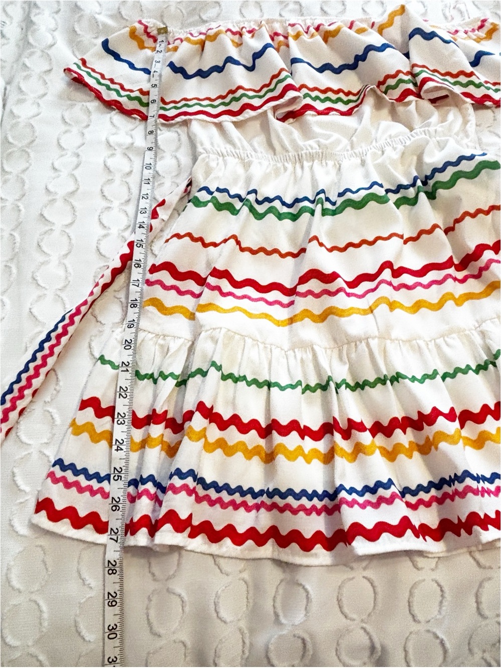 Flying Tomato Off-Shoulder White Sundress with Ric Rac Rainbow Wavy Stripes - Picture 10 of 12